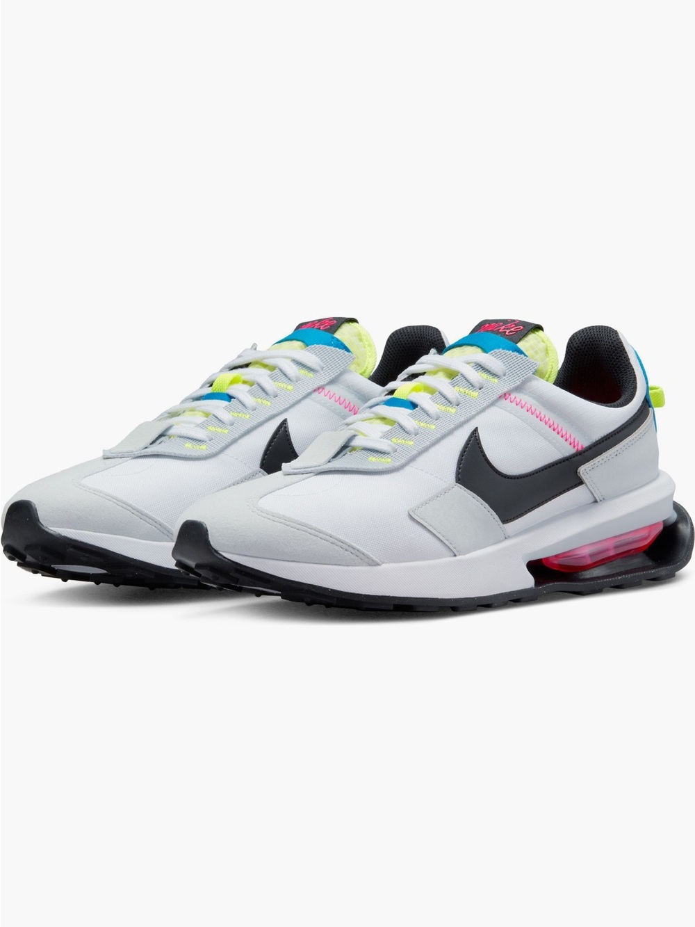 Nike White/Black Sneakers with Pink and Neon Yellow Accents